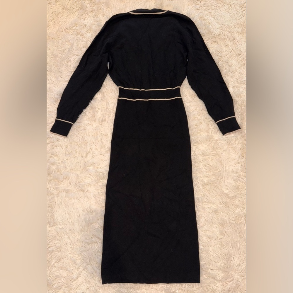 NEW Reiss Lorrie Tipped Long Sleeve Wool & Cashmere Blend Black Sweater Dress M - Picture 7 of 9